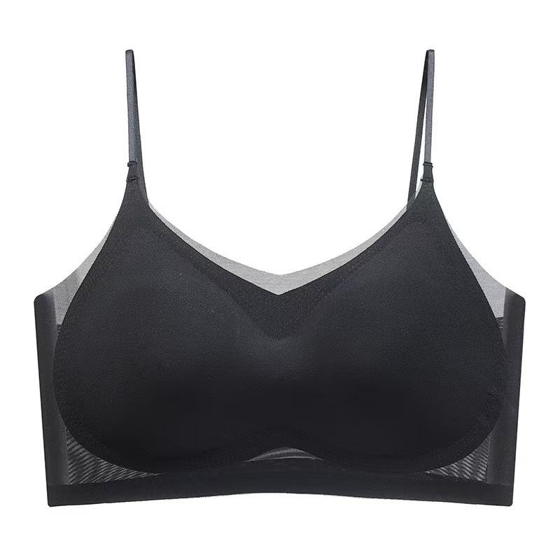 Damen Übergröße Nahtloser Eisgefühl Sommer-BH - Atmungsaktive und leichte Lifting T-Shirt Stil Unterwäsche, Herausnehmbare Polsterung, Mesh Westen Design 3XL schwarz