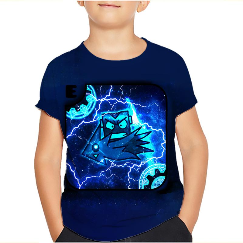 Angry Geometry Dash T-Shirt Tops für Kinderkleidung Sommer Casual Kinder T-Shirts Mädchen Jungen Kinder Cartoon T-Shirts 140 bunt
