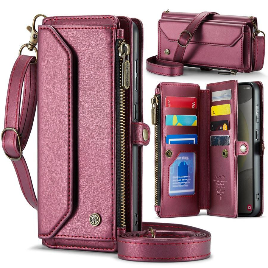 Flip Leder Handyhülle für Samsung Galaxy Z Fold 5 4 S24 Plus S23 Ultra S22 S21 S20 FE iPhone 15 14 Plus 13 12 Pro Max Reißverschluss Brieftasche Kartenhülle Coque iPhone 6 Plus/6S Plus rot