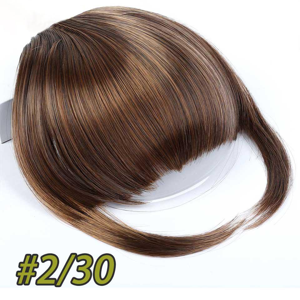 Neue hübsche Mädchen-Haarverlängerung mit Pony, gerades Perückenstück, zum Anklipsen, zum Anklipsen vorne, Pony-Perücken, synthetischer, unsichtbarer Pony, Schwarz, Braun