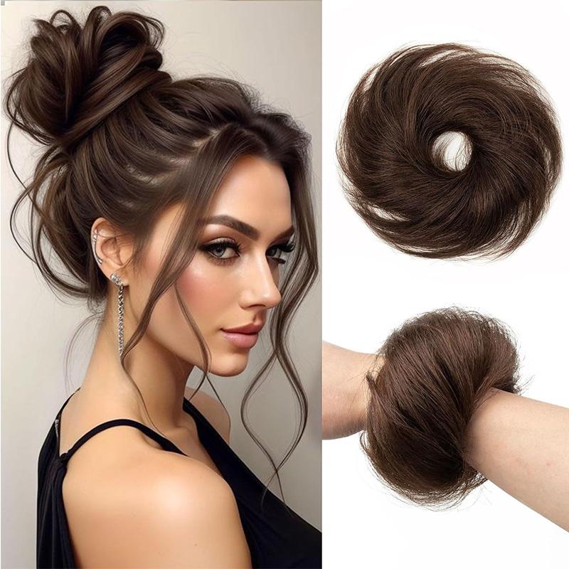 Unordentlicher Gerader Chignon Dutt Haarteil Synthetisches Haar Natürlicher Pferdeschwanz Donut Hochsteckfrisur Haarteil Haargummis für Damen white