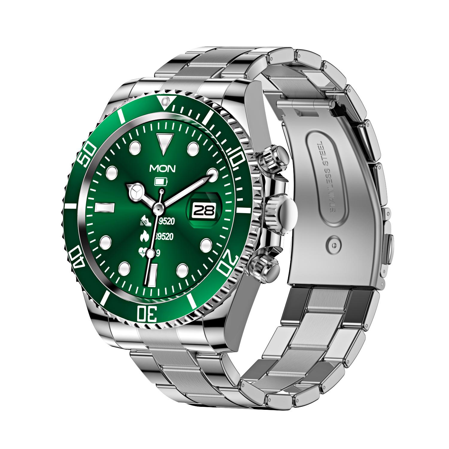 Luxus AW12 Smartwatch Edelstahl Damen Herren Voll-Touch Rundbildschirm Fitness Bluetooth Anruf Smartwatch grün