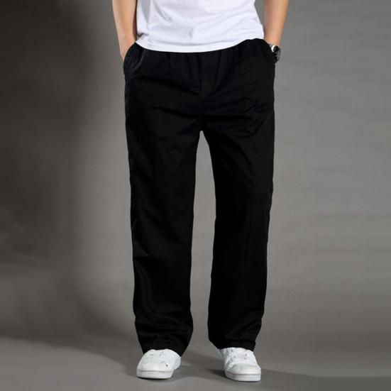Männer Cargo Hosen Frühling Herbst Elastische Taille Kordelzug Einfarbig Casual Lose Große Tasche Weiche Männliche Gerade Breite Bein Hosen herrenmode 2XL schwarz