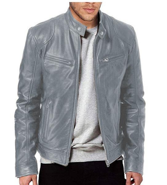 1 Stück Herren Lederjacke für Herren Jugend Stehkragen Punk Lederjacke für Herren Biker S graue