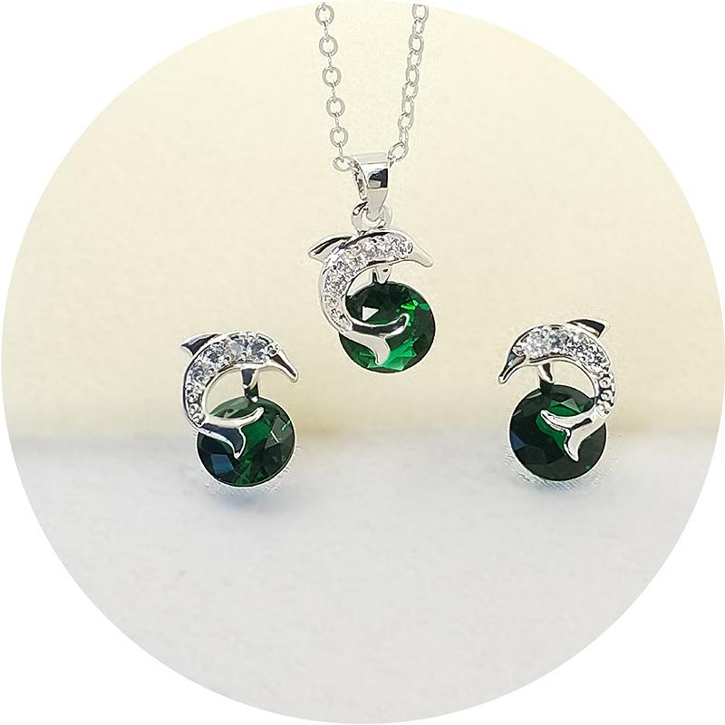Minimalistisch gestaltetes Delfin-Halsketten-Ohrring-Zirkonia-Schmuckset Europäische und amerikanische Mode Zweiteiliges Schmuckset