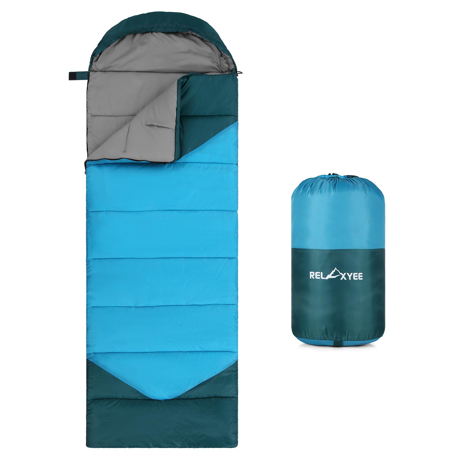 RELAXYEE Camping-Schlafsack für Erwachsene, wasserabweisender Outdoor-Schlafsack für kaltes Wetter, kompakt 1.8KG grün/blau