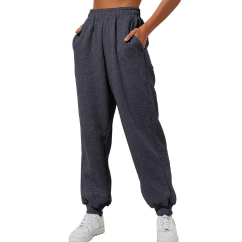 Frühling und Herbst Damen Hosen Hohe Elastische Taille Einfarbig Casual Hosen Weiche Warme Taschen Lose Frühling Herbst Jogginghose Jogginghose XXXL dunkelgrau