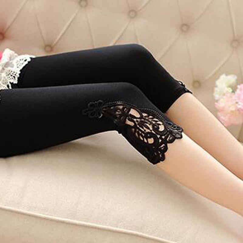 Skinny Capris Leggings mit Spitzennähten, lässige Crop-Leggings für Frühling und Sommer, Damenbekleidung XXXXL schwarz