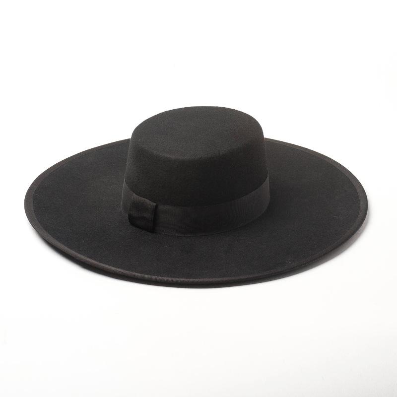 Classiwinter Wolle Schwarz Flache Modenschau Modell Cm Krempe Fedoras Hut Kappe Männer Frauen Freizeit Panamjazz Hut head size 57cm