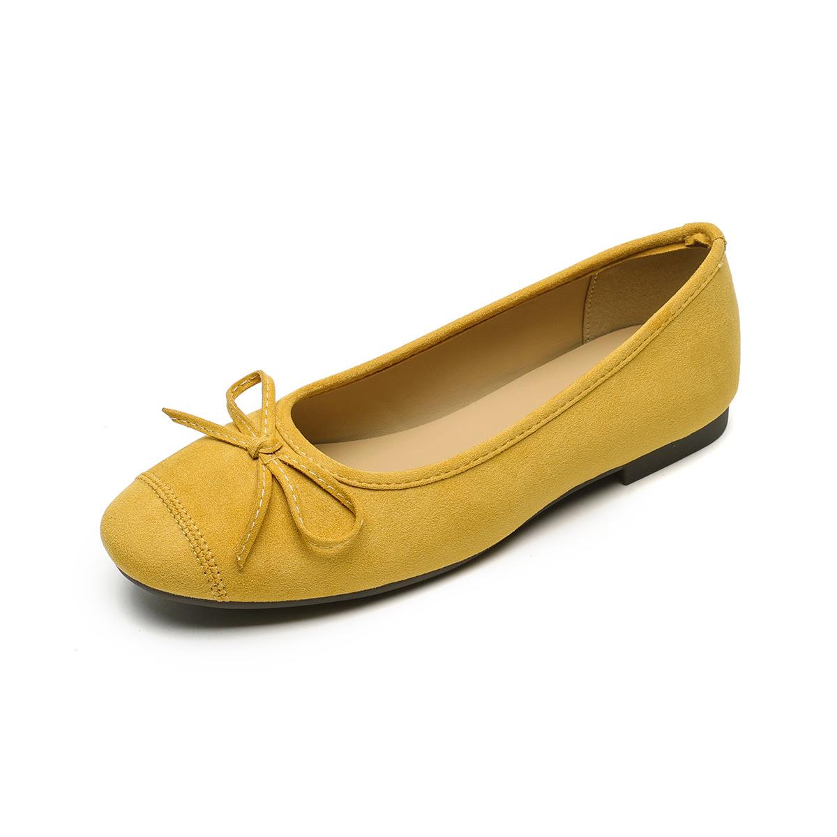 Mode Damen Schuhe 2025 Neue Mode Bequeme Weiche Sohle Freizeitschuhe Damen Schleife Ballerinas Flache Schuhe Flacher Ausschnitt Runde Zehen Loafer 41 gelb