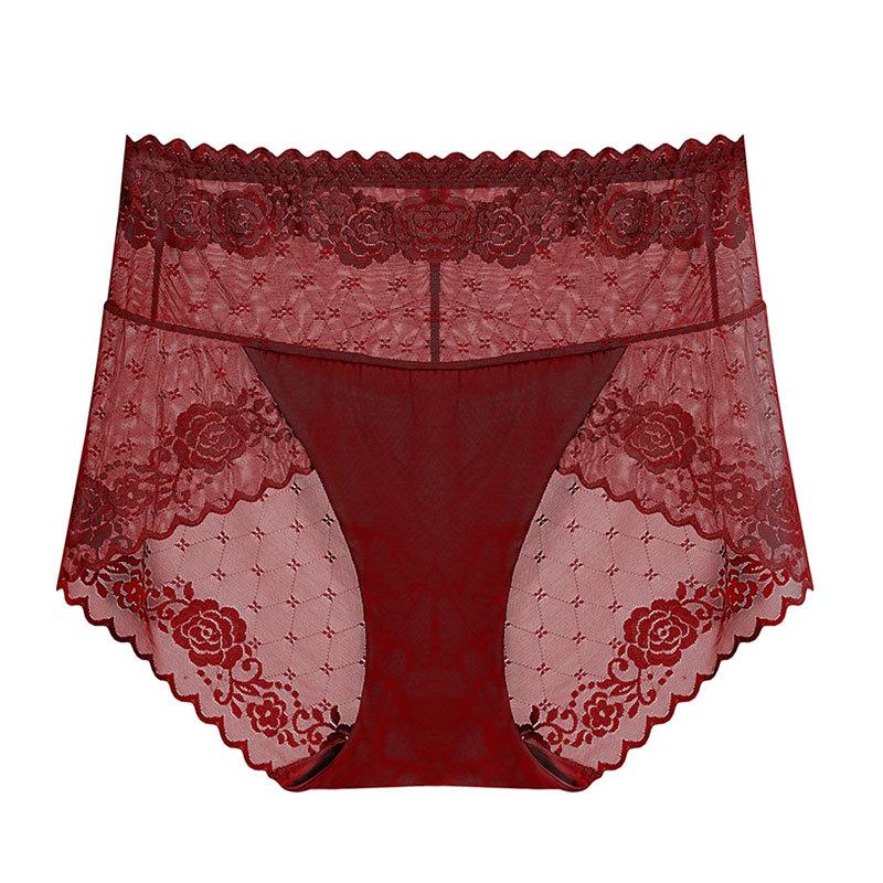 12 farbe Hohe Taille Frauen Höschen Sexy Spitze Sterne Briefs Sommer Ultra Dünne Mesh Atmungsaktive Dessous Weibliche Nahtlose Dessous XL bordeaux