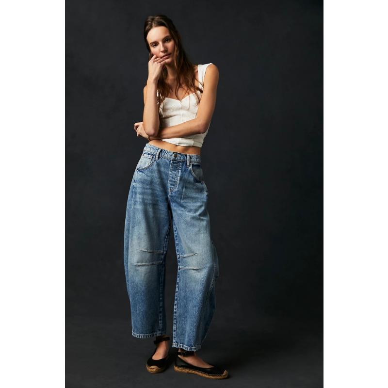 Frühlings-Casual-Lockere Mid-Waist Zylindrische Damenjeans XL blau