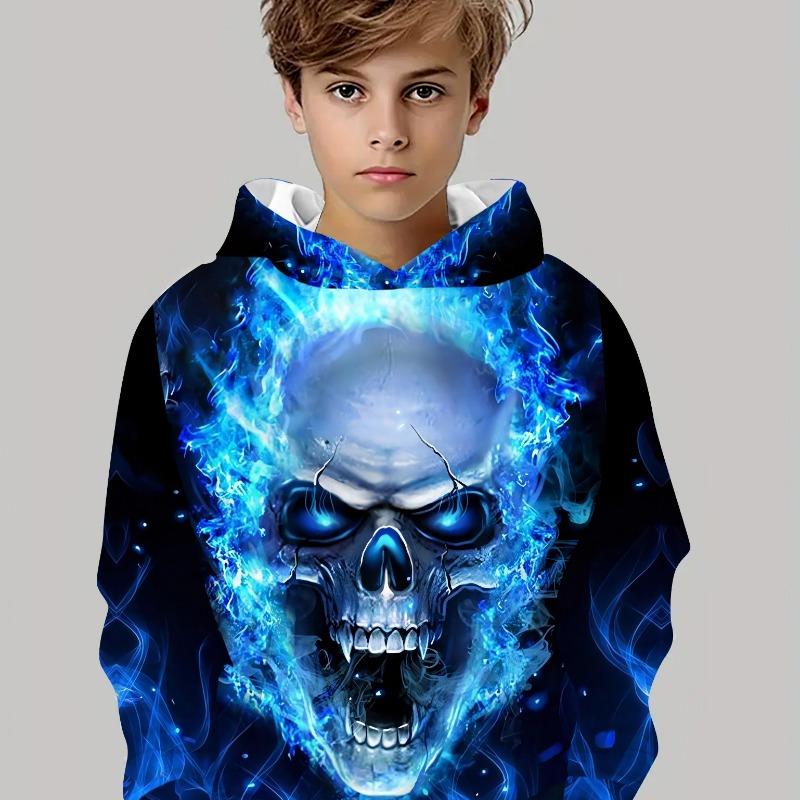 Kinderkleidung Jungen Hoodies Langarm 3D Flammendruck Kinder Frühling Herbst Kleidung Beiläufige Stilvolle Junge Mädchen Kleidung Pullover Tops 140