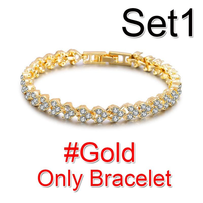 Luxuriöses Diamant-Schmuck- und Uhrenset für Damen, glitzerndes Quarzuhr-Armband-Set, Kristall-Halskette, Ohrringe, Ring, Schmuck, Festival-Geschenke Set 1