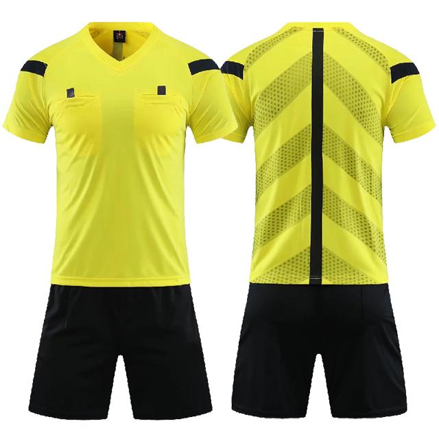 Professionelle Fußball-Schiedsrichteruniform Herren Turn-Down-Fußball-Schiedsrichterhemden Fußball-Schiedsrichterkleidung Kurzarmtrikot 5 Farben Aldult Size XL gelb