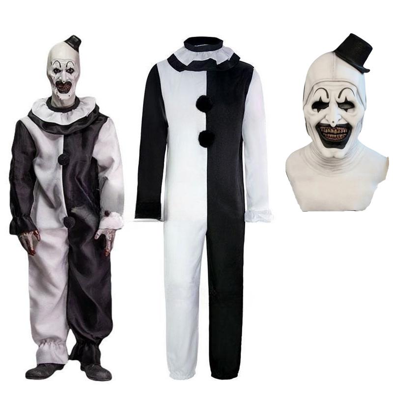Art The Clown Cosplay Film Terrifier 2 Art The Clown Cosplay Kostüm Jumpsuit Maske Halloween Kostüme Maske für Männer Frauen as the picture-XXXL black