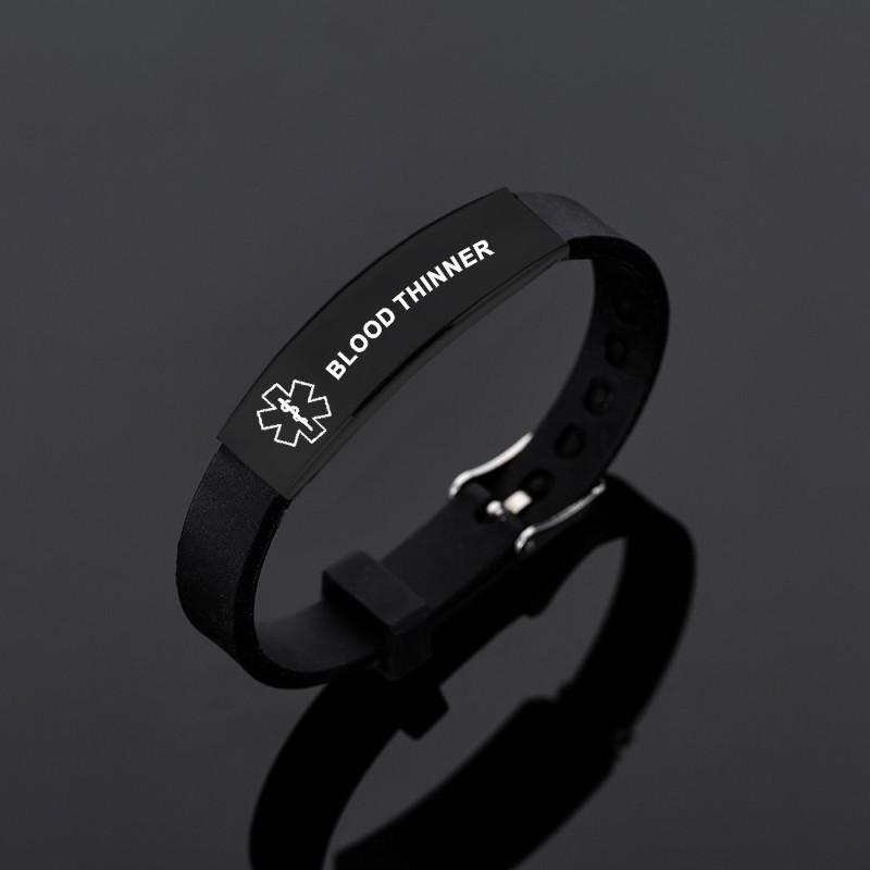 Medical Alert ID-Armband, DIABETIC EPILEPSIE SOS-Armbänder, schwarze Gravur, Edelstahl-Silikon-Armband für Männer und Frauen black