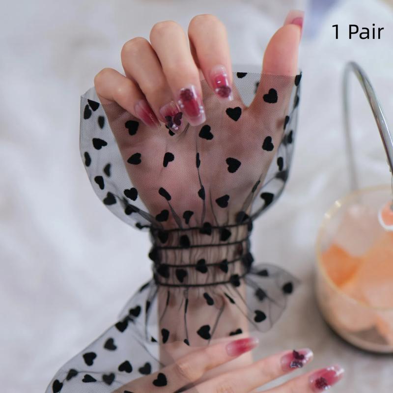 1 Paar Nail Art Herz Tüll Foto Handschuh Falsche Plissee Manschette Maniküre Foto Requisiten Nagelspitzen Display Ärmel Mode Accessoire schwarz