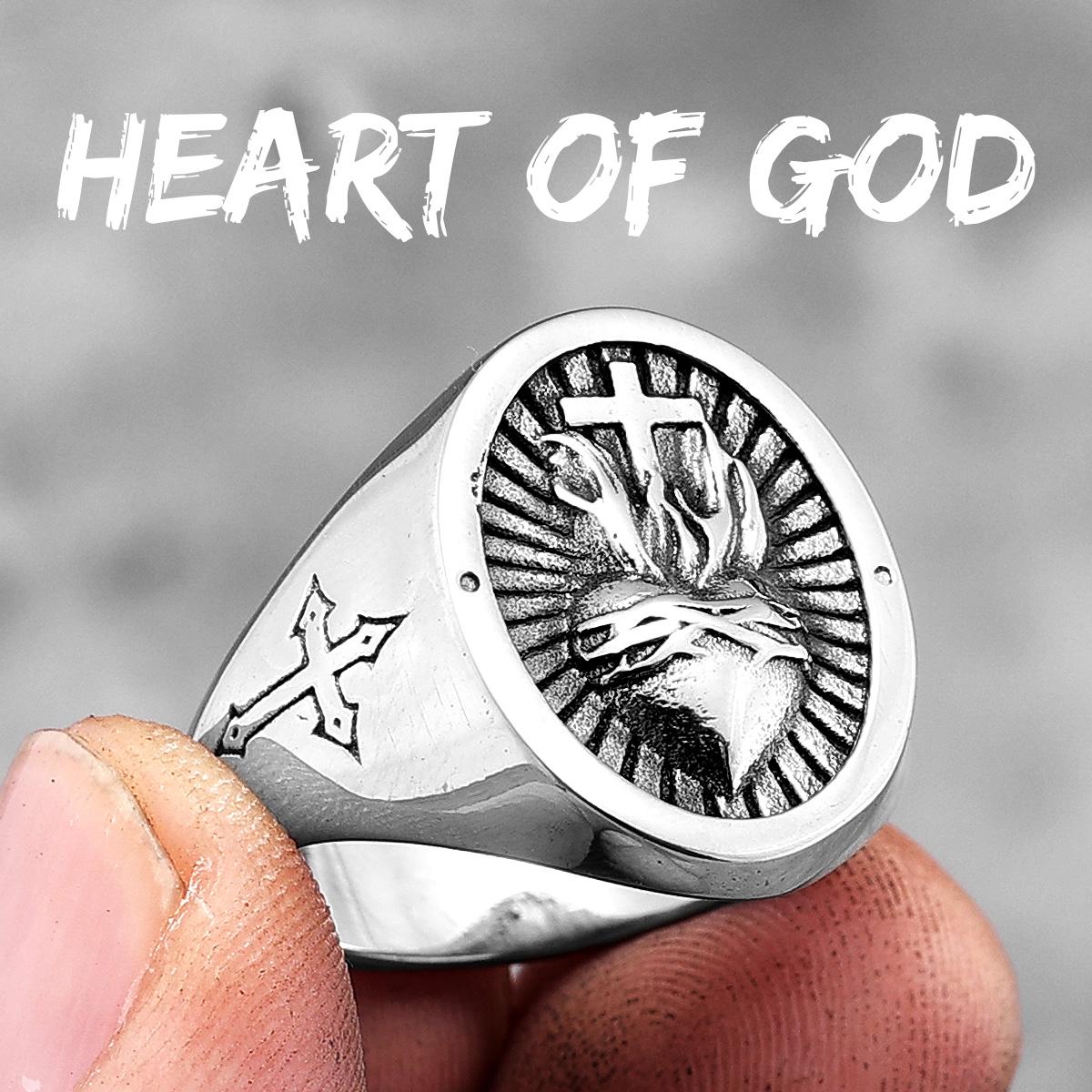 Herz Gottes Religiöses Kreuz Edelstahl Herrenringe Punk Amulett für Männlichen Freund Biker Schmuck Kreativität Geschenk 13 gray