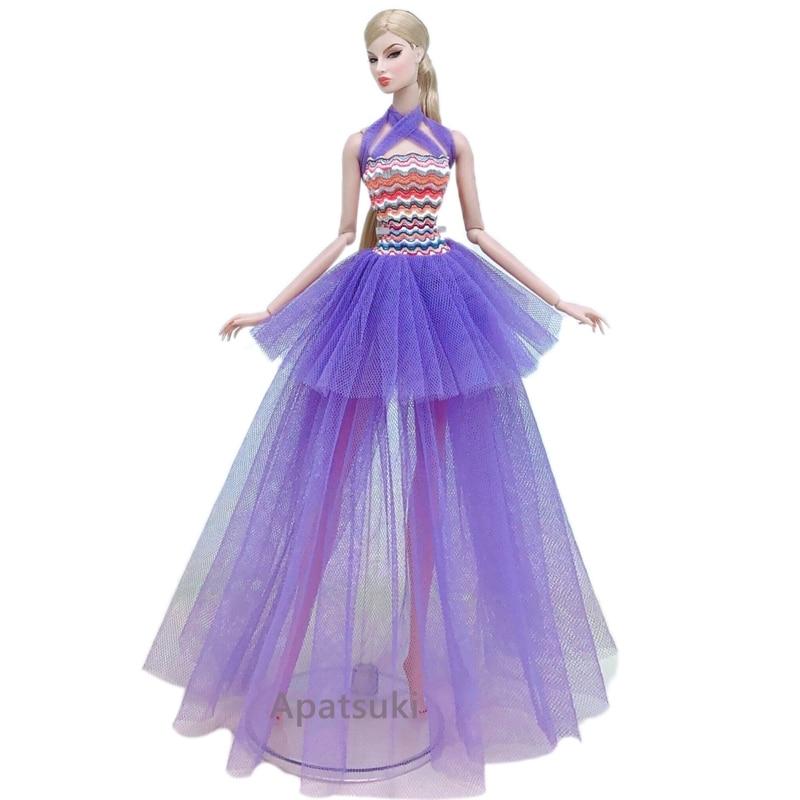 Buntes Modekleid für Barbie-Puppenkleidung Outfits Mehrschichtige Brautkleider 1/6 BJD Puppenzubehör DIY Kinderspielzeug violett