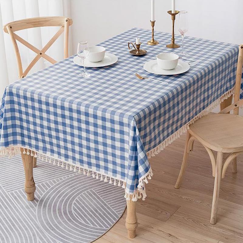 Baumwoll-Leinen-Tischdecke, wasser- und ölbeständig, waschfreie Tischdecke, Esszimmertisch, rechteckige Quasten-Tischdecke 90*140cm