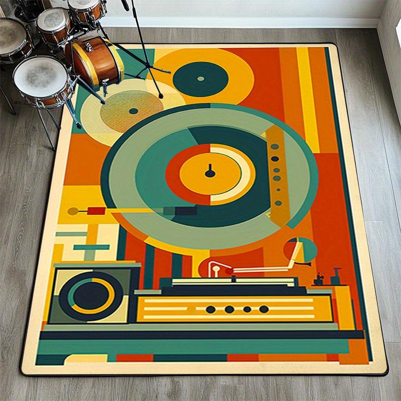 Vintage Plattenspieler Retro Musik Thema Rutschfeste Fußmatte Waschbarer Dekorativer Teppich für Wohnzimmer Studio Büro 40x60cm