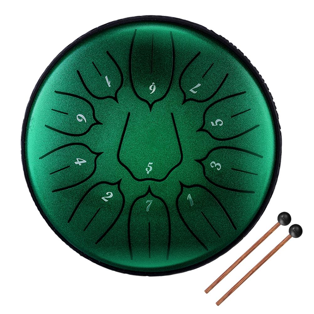 6 Zoll 11Tone Steel Tongue Drum Hand Pan Drums mit Drumsticks Percussion Musikinstrumente grün