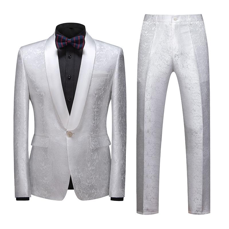Herrenbekleidung Stilvoller formeller Anzug 2-teiliges Set Herrenanzug Blumenmusterdruck Geschäftsbüro Hochzeitsanzug Jacke + Hose Anzüge und Blazer 3XL anti-blitz weiße