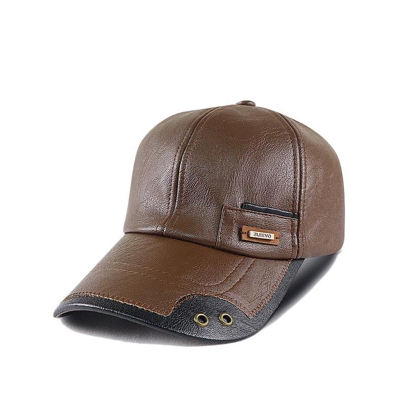 Herbst Winter Leder Baseball Cap Männer Nähte Peak Cap Samt Mittleren Alters Cap licht kaffee