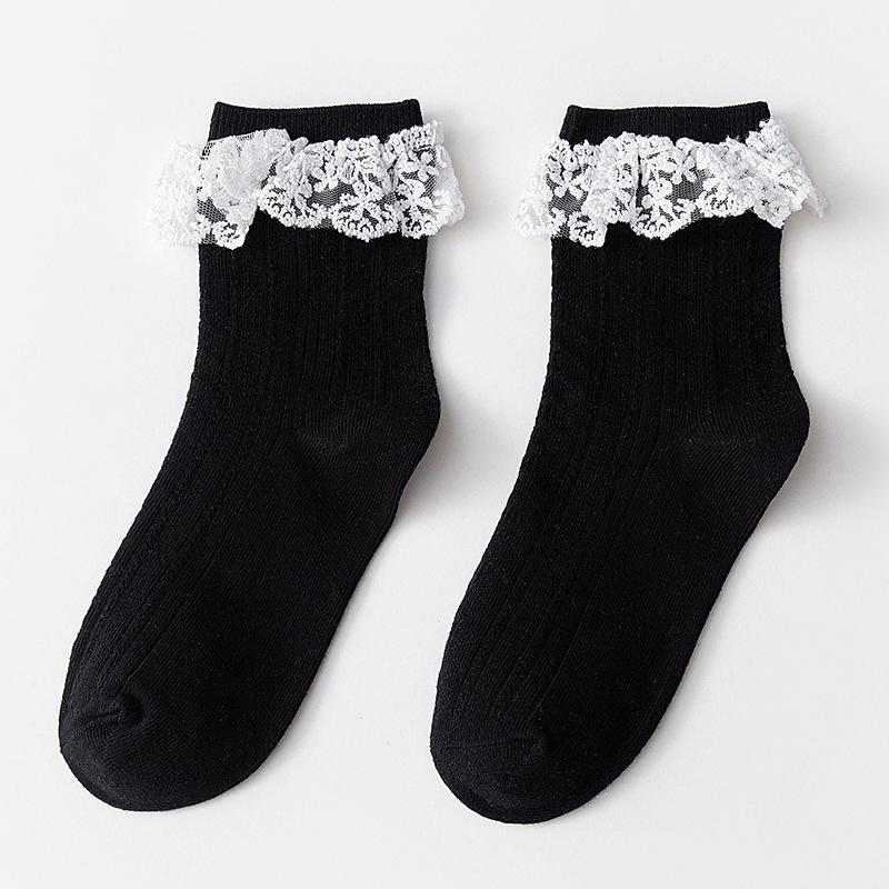 Japanische Kawaii süße weiße Socken JK Spitze Rüschen Rüschen Socken Frauen einfarbig süße Mädchen Studenten Lolita Stil Spitze Crew Socken