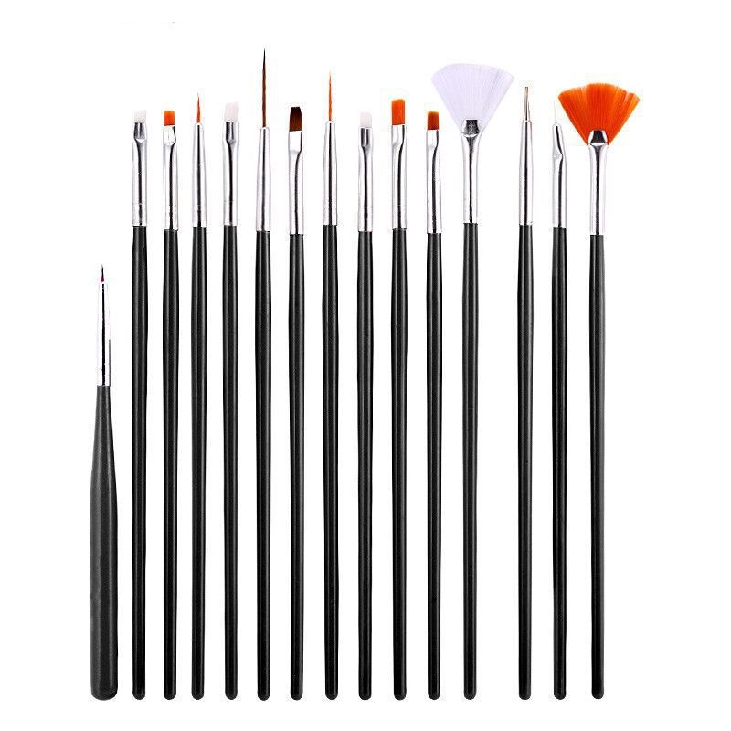 15Pcs Nagel Pinsel Gel Pinsel Für Maniküre Acryl UV Gel Verlängerung Stift Nagellack Malerei Zeichnung Pinsel Liner Nagel pinsel schwarz