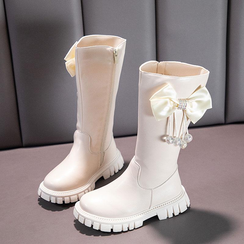 Kinder Prinzessin Lange Stiefel Kinder für Baby Mädchen Hohe Stiefel Herbst Winter Koreanische Mode Warme Stiefel Weichen Schnee Martin Schuhe 33 weiß