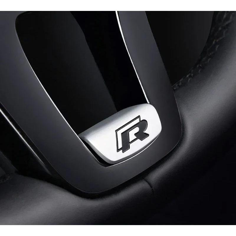 1 Stück 3D Aluminiumlegierung Emblem Abzeichen Auto Lenkrad Logo Aufkleber Zubehör Für Polo Golf Passat Scirocco Jetta Käfer Black R