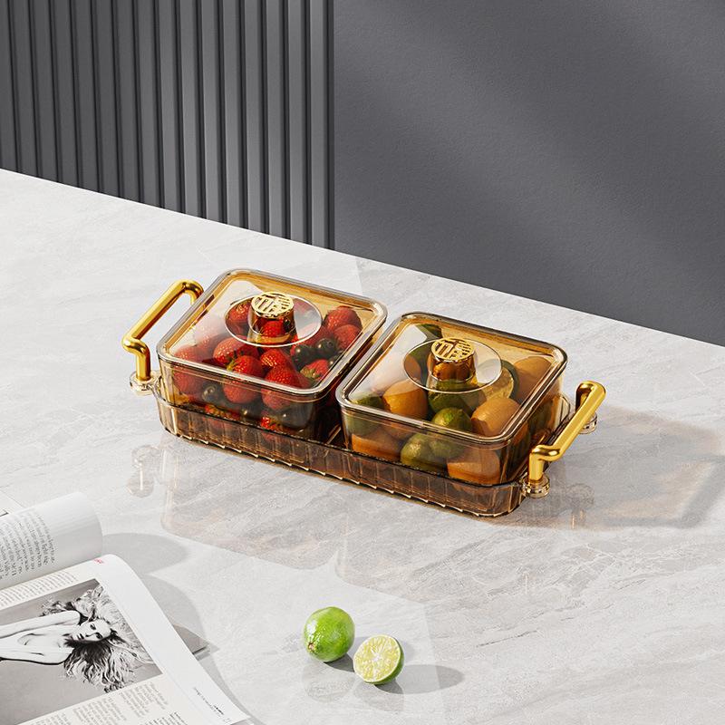 2/4/6 Gitter Acryl Snack Platte mit Deckel Obst Platte Partition Platte Wohnzimmer Neujahr Trockenobst Tablett Süßigkeiten Aufbewahrungsbox