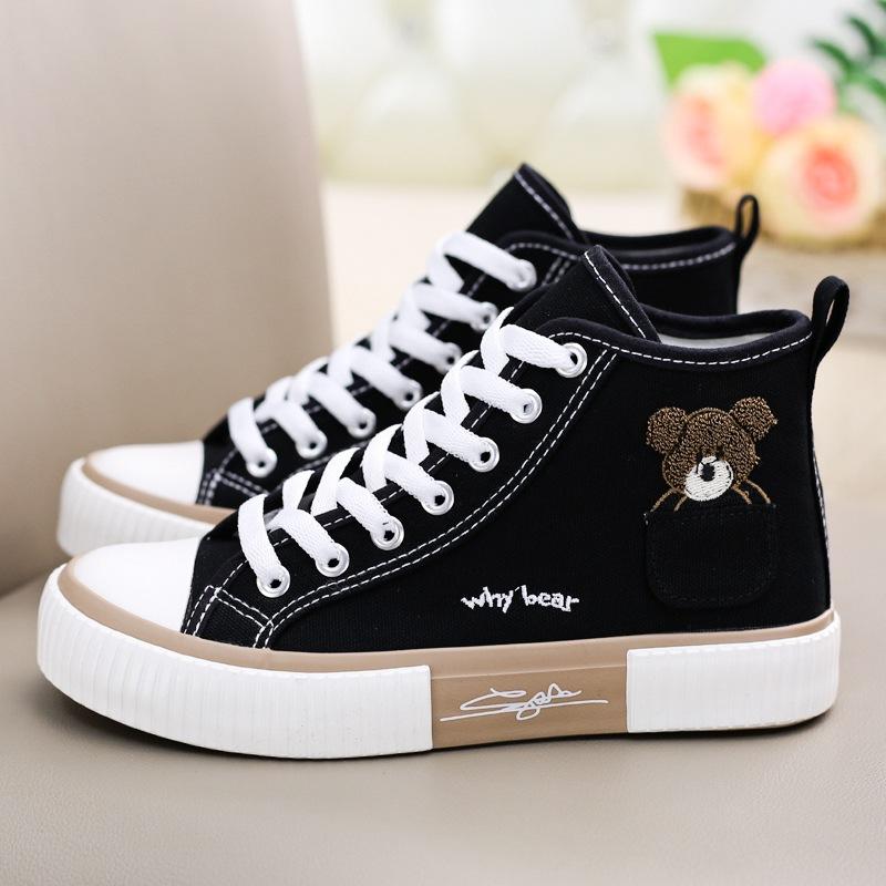 Pocket Bear High Top Schuhe Damen Ins Canvas Schuhe Board Schuhe Plus Size Damen Schuhe 37 schwarz