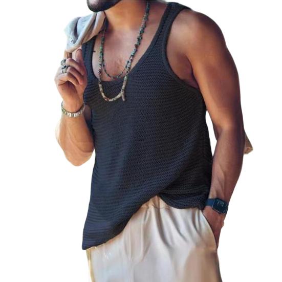 Männer Weste Sexy U Neck Atmungsaktive Männer Sommer Tank Top Reine Farbe Männer Weste Männer Tank Top Männer Bekleidung M schwarz