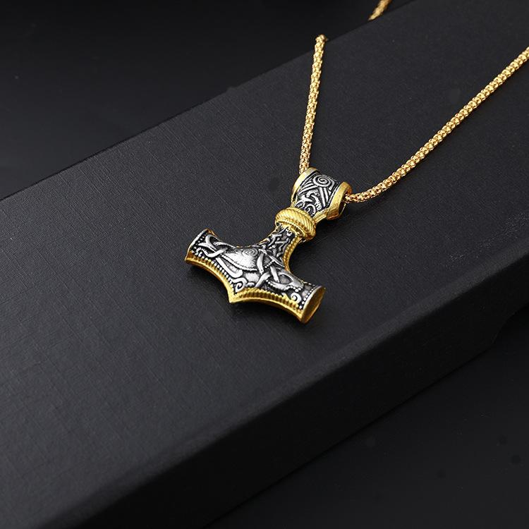 Thors Hammer Mjolnir Anhänger Halskette Wikinger Skandinavische Halskette Edelstahlkette Hammer Halskette für Männer Party Schmuck black