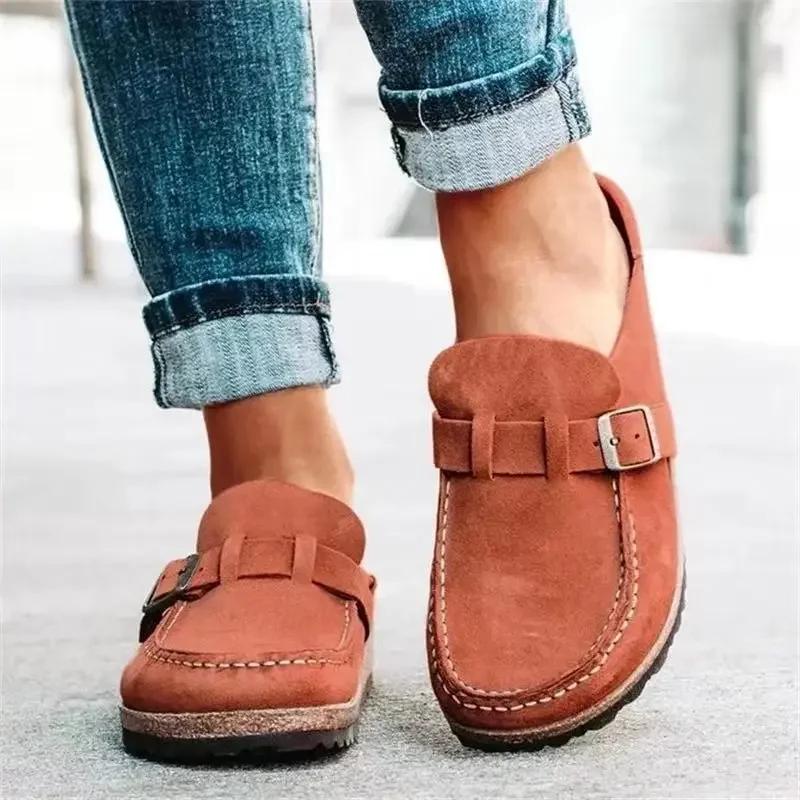 Mode 2025 Neue Damen Schuhe Slipper Damen Ballerinas Langlebige Gürtelschnallen Pantoletten Mode Verschleißfest Damen Halbschuhe Retro Zapatos 41