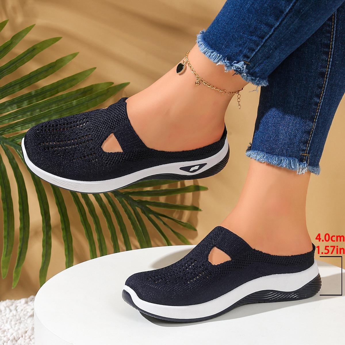 Atmungsaktive Strick-Slipper für Damen, leichte Halbschuhe, bequeme Laufschuhe für alle Jahreszeiten, lässige Outdoor-Sommerschuhe für Damen 36 dunkelblaue