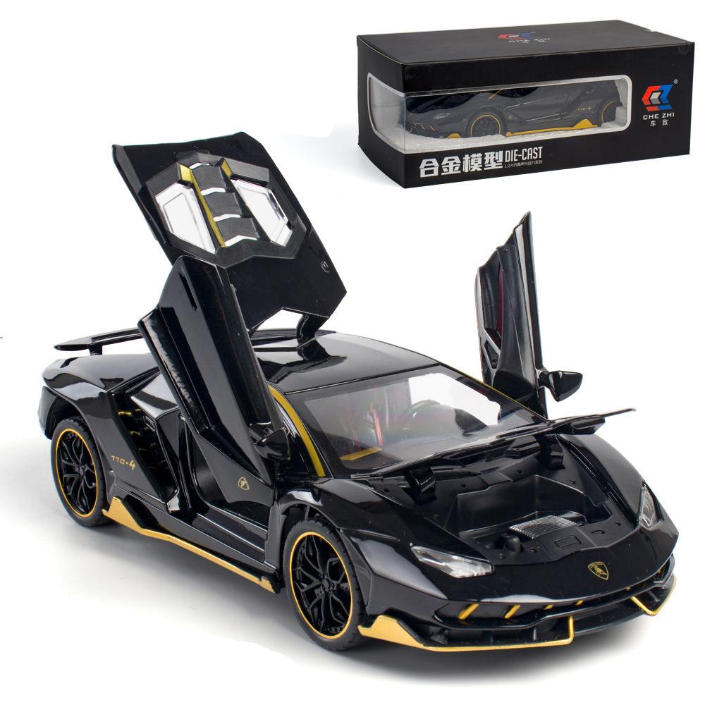 1/24 Centenario LP770-4 Casting-Modellauto, zurückziehbares Spielzeugauto aus Zinklegierung mit Ton und Licht für Kinder, Jungen, Mädchen, Geschenk 1/24-21x9.5x5cm