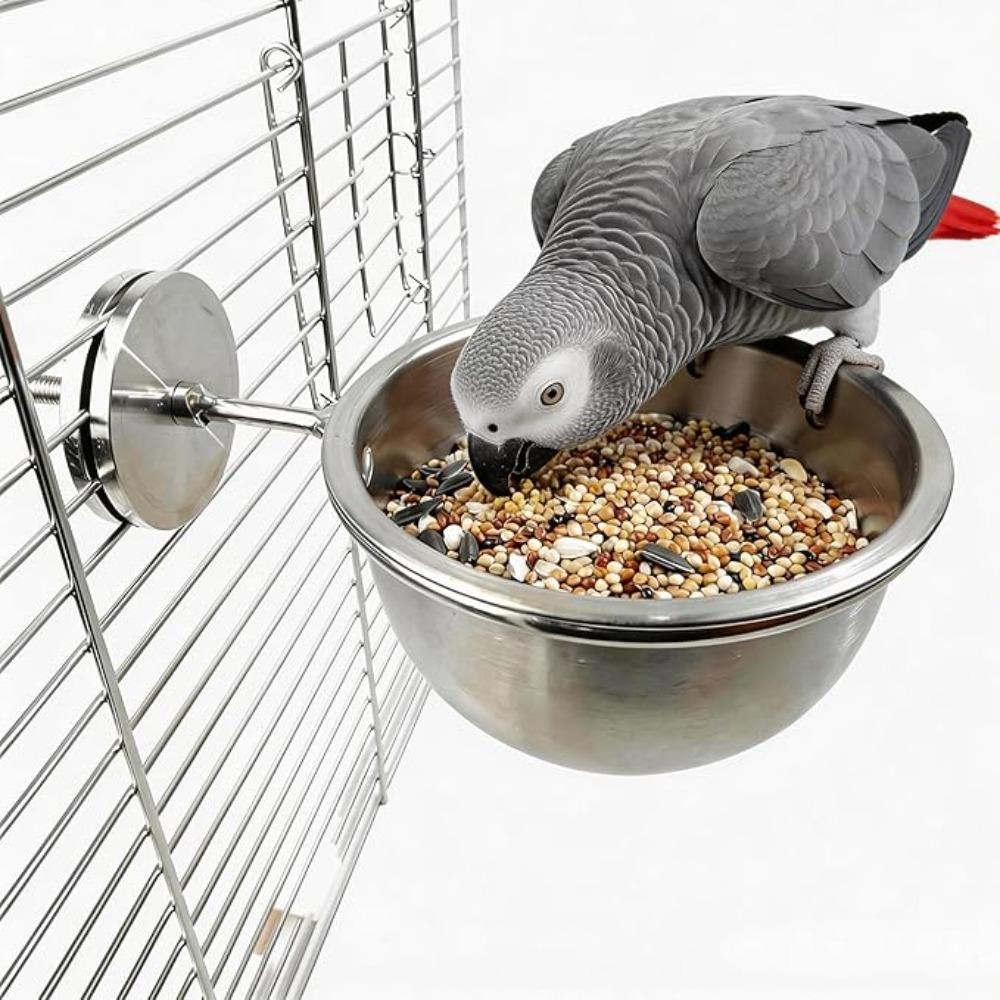 Anti-Diebstahl Edelstahl Papageien Futterbecher mit Sicherungsschnalle - Vogel Futter- und Wassernäpfe, Vogelkäfig Zubehör für Wellensittich, Papagei & Kleintiere S gray