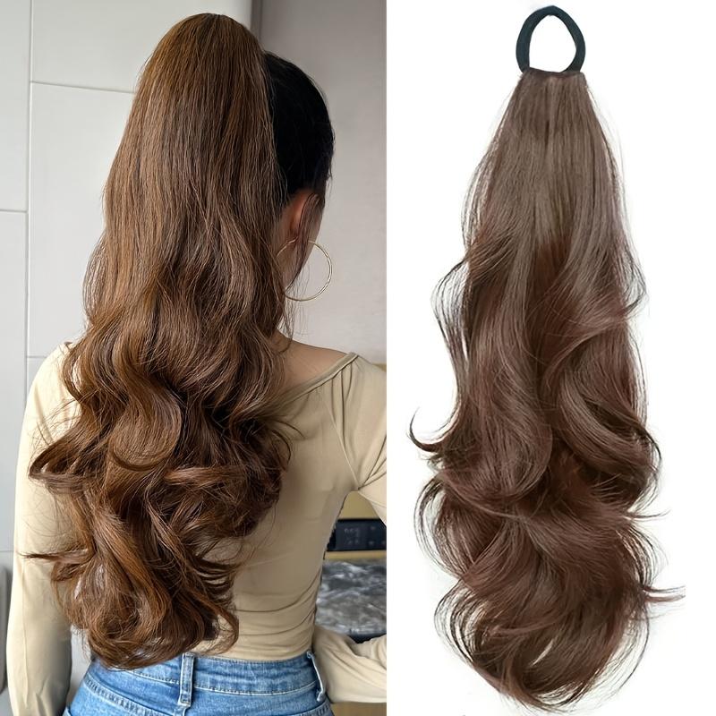 18 Zoll Lockiger Pferdeschwanz-Aufsatz mit elastischem Band Widerstandsfähiges Synthetisches Gewelltes Haarteil Pferdeschwanz-Haarverlängerungen Welle Falscher Pferdeschwanz Haarteile 18inch gray