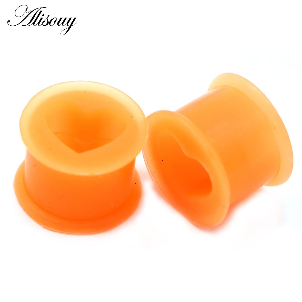2 Stück Silikon-Ohrstöpsel und Tunnel in Herzform, flexible Ohrstöpsel, Ohr-Expander, Tunnel, Ohrringe, Messgeräte, Körperschmuck, Piercings 8mm orange