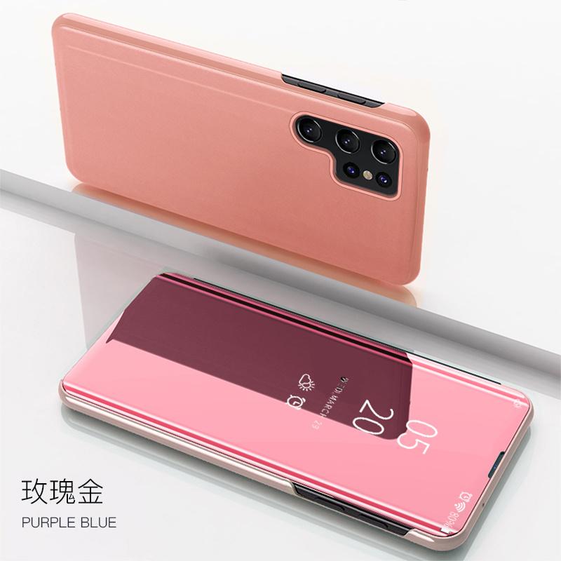 Für Samsung Galaxy S25 Ultra 5G Smart View Flip Case Smart Mirror Leder Ständer Handyhülle Für Samsung S24 FE S23+ S22Ultra A10 A73 M60S Rückseite Galaxy S25 Ultra rose gold