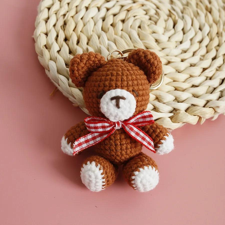 Niedliche kleine Bären Schlüsselanhänger für Paare Geschenke Handgefertigt Gestrickte Bärenpuppe Schlüsselanhänger Tierpuppe Häkeln Schlüsselanhänger Individuelle Accessoires brown