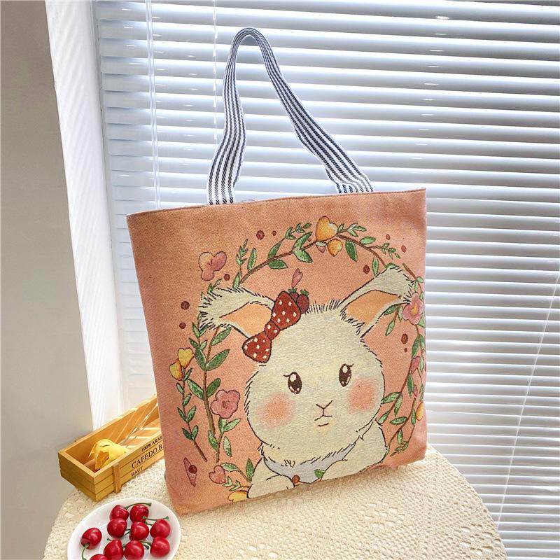 Damen Große Kapazität Cartoon Shopper Tasche Print Canvas Tasche Katze Hund Kaninchen Muster Niedlich Große Tragetasche Handtaschen Frauen Tasche Damen Lässige Schultertaschen