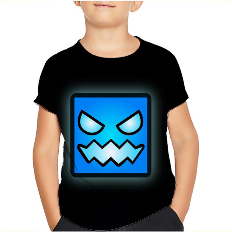 Angry Geometry Dash T-Shirt Tops für Kinderkleidung Sommer Casual Kinder T-Shirts Mädchen Jungen Kinder Cartoon T-Shirts 140 tiefseeblau