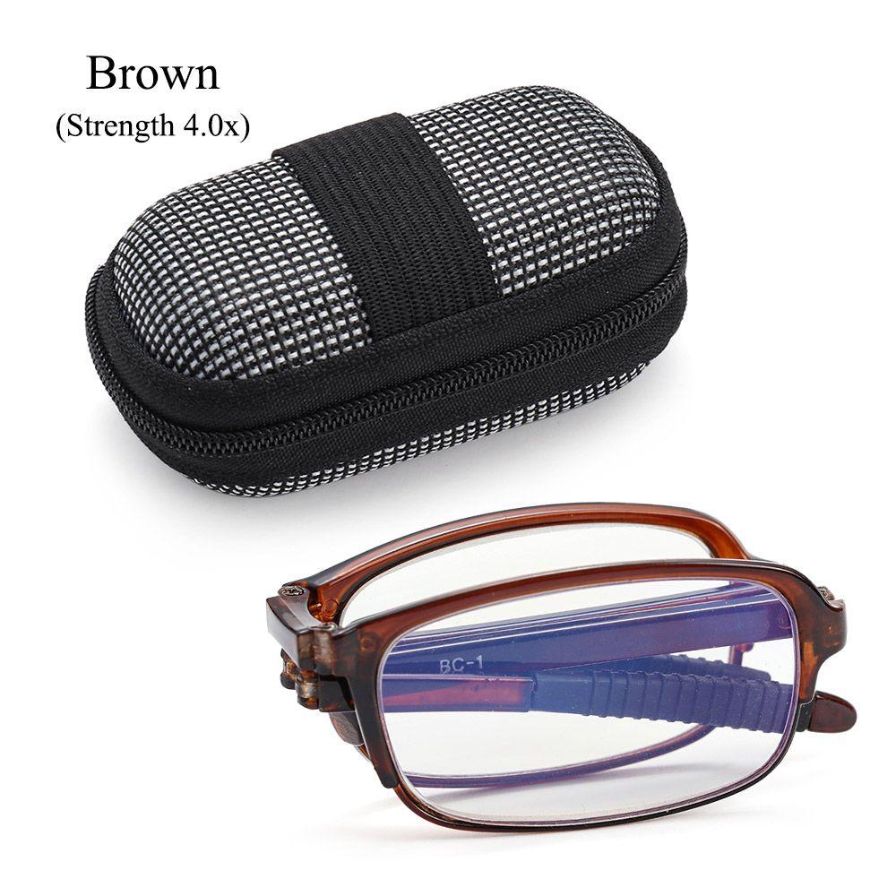 Unisex Leichte Tragbare Brille Lesebrille Falten mit Reißverschlussetui Presbyopische Brille Strength 4.0x braun