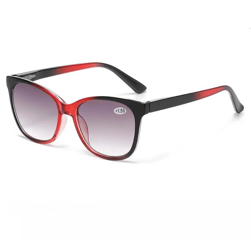 Neutrale Mode Cat-Eye Lesebrille Farbverlauf Alterssichtigkeit Brille für Damen Retro Großrahmen Blaulichtfilter Brille +150