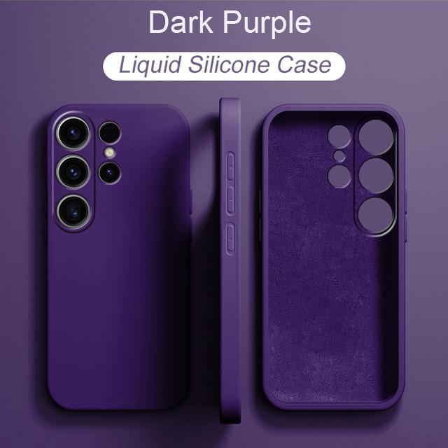Flüssige Silikonhülle für Samsung Galaxy S20 S21 S22 S23 FE S24 Ultra Plus Note 10 20 Ultra S10 A54 Ganzkörper-Kamera-Schutzhülle, quadratische Abdeckung aus Silikon Samsung S21 Plus dunkelviolette